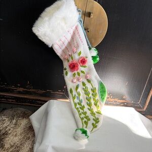 Floral Embroidered Christmas Stocking